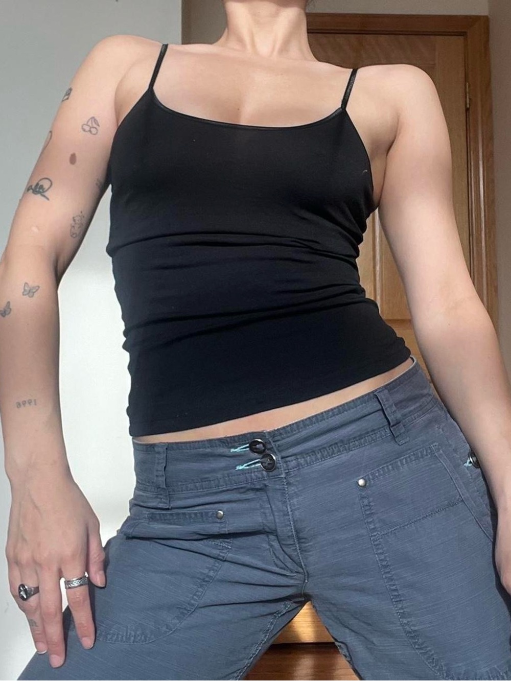 Vintage Black Spaghetti Strap Camisole Tank Top